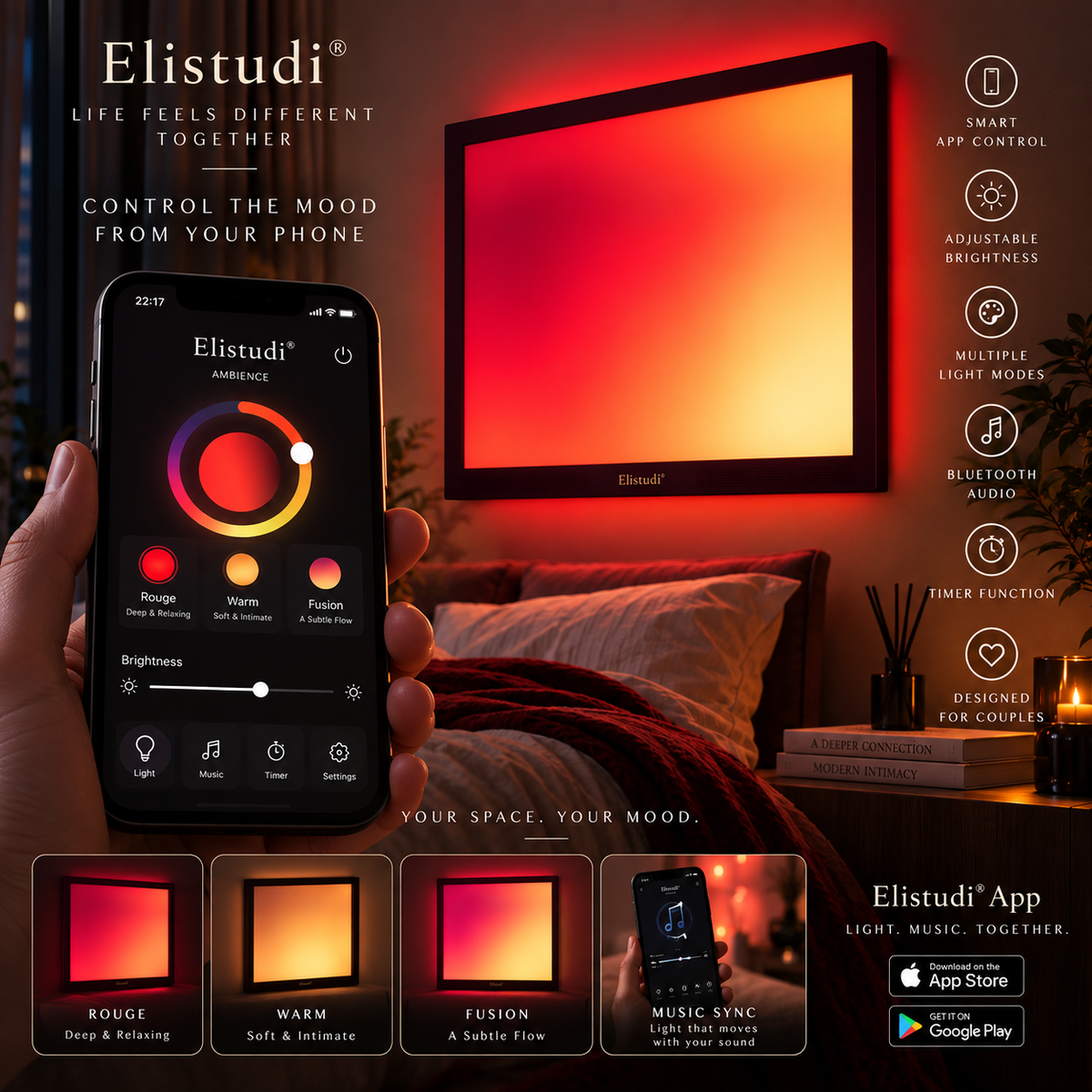 Cutelabbra® – AuraSync JBL TECH | Luce d’Atmosfera & Audio Bluetooth per Coppie